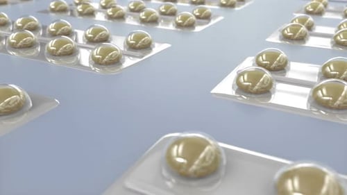 Looped animation of conveyor with pills