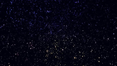 Bewegliche kleine Punkte in lila, blauen und gelben Farben auf schwarzem Hintergrund