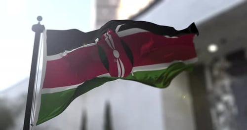 Realistic Kenyan Flag Waving on a Pole