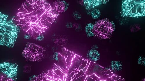 Flying in Space with Rotating Neon Cubes