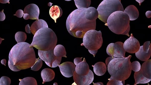 Falling Fresh Figs on Black Background Loop