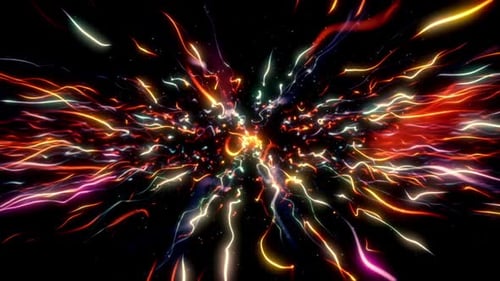 Dynamic Glowing Light Trails Bursting Through Space