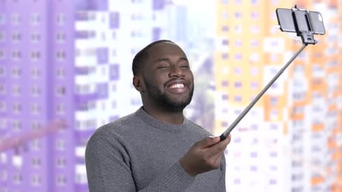 Smiling Afro-american Guy Taking Selfie.
