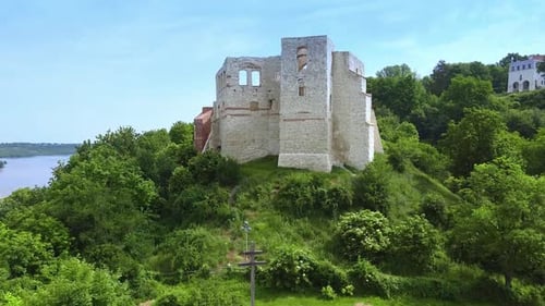Zoom Shot of Historical Building Situated on Green Hill