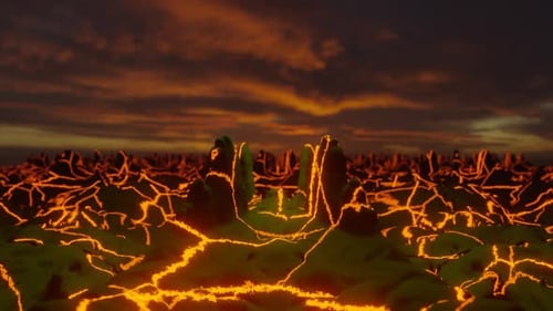 Abstract Volcanic Terrain with Emerging Lava Cracks and Spikes