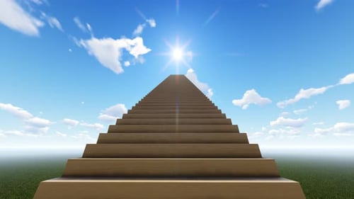 Stairway to Heaven with Bright Sun and Moving Clouds