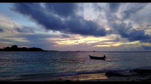Aerial drone panorama of paradise bay beach wildlife by blue lagoon and white sand background of a d