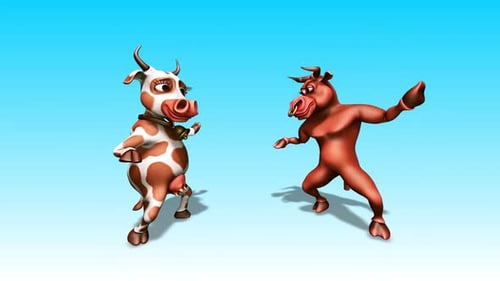 Animated Cartoon Cow and Bull Dancing with Alpha Channel