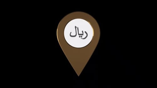 Golden 3D Map Pin Animation with Riyal Currency Symbol