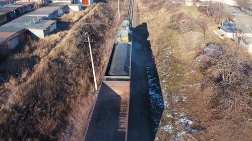 Freight Train Moving in Winter