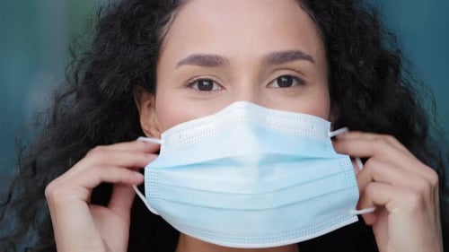 Extreme Close Up Female Face Hispanic Woman Girl Patient Sick Lady Standing Outdoors Looking at