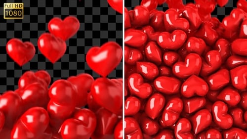 Falling Red Hearts Transition with Alpha Channel