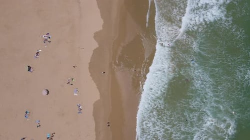 Aerial View People Sunbathing Beach