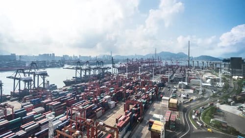 Timelapse of container terminal in hong kong china