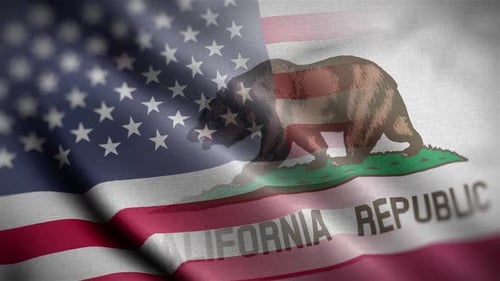 Waving United States and California Republic Flag Overlay