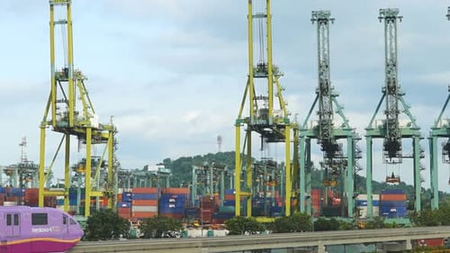 Time lapse of container cargo shipping port in Singapore