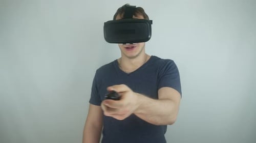 Man Using VR Headset and Controller