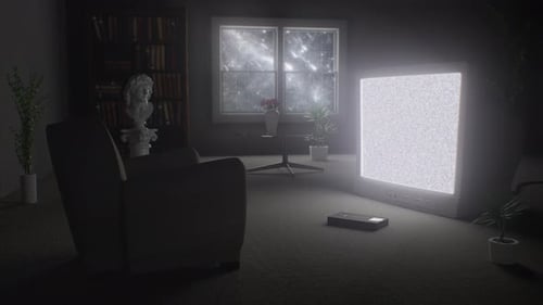 Sad Nostalgic Aesthetic 90s Living Room Scene and Static on CRT TV - 4K