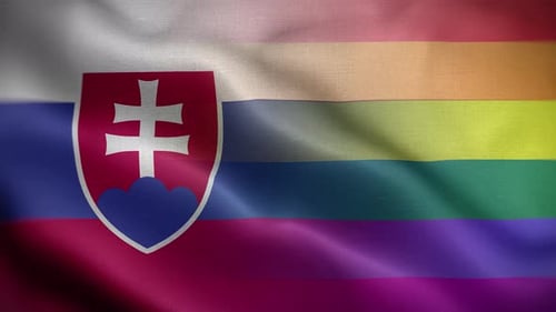 Slovakian National Flag and Rainbow Pride Flag Waving Animation
