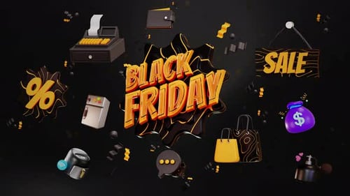 Animated 3D Black Friday Sale with Floating Icons