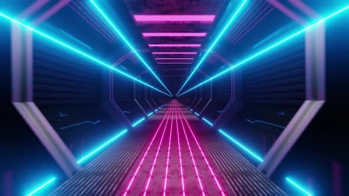 Futuristic Cyber Tunnel with Glowing Neon Lights Animation