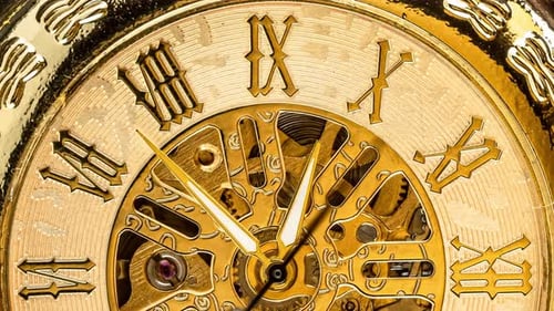 Spiral Clock Track of Time. Antique Clock Dial Close-up. Vintage Pocket Watch.