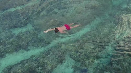 Snorkler Swimming in Blue Turquoise Ocean Water