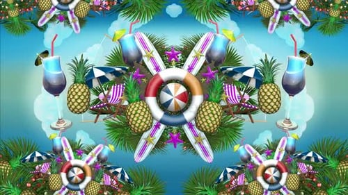 Colorful Summer Beach Vacation Elements Kaleidoscope Pattern