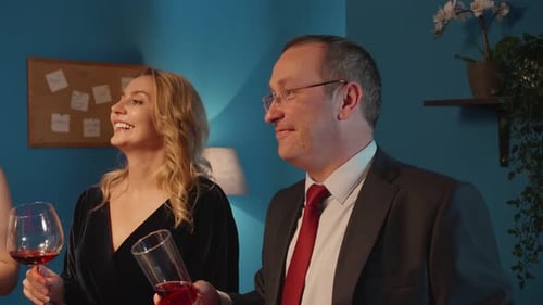 Group of Friends Celebrate Birthday with Wine Toast