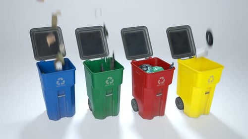 Animated Recycling Bins Sorting Waste for Environmental Awareness