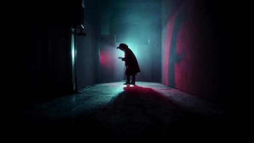 Silhouette Figure in Shadowy Alleyway