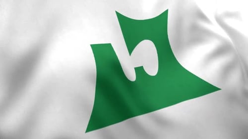 Waving White Flag with Green Abstract Symbol