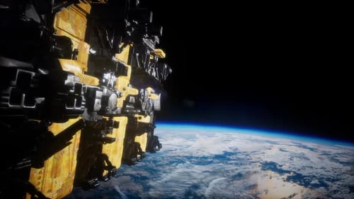 Spaceship with View on Space and Planet Earth