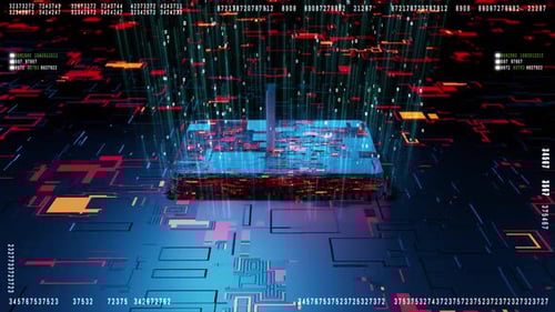 Futuristic AI Chip with Digital Data Flow Animation