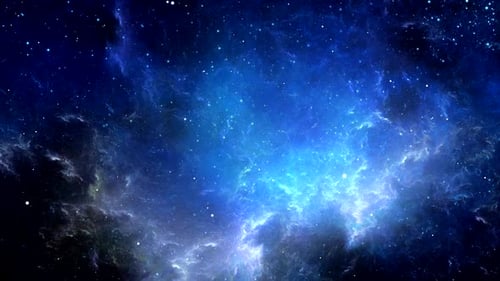 Abstract Blue Nebula in Deep Space with Twinkling Stars