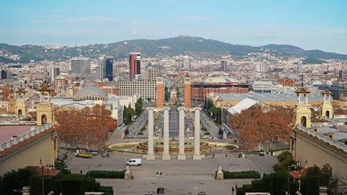 Morning in Barcelona Plaza De Espana Time Lapse.