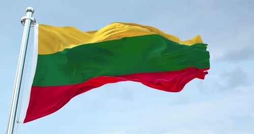 Realistic Lithuanian Flag Waving Seamlessly on Flagpole