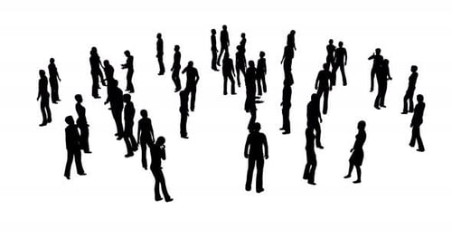 Animated Crowd Silhouettes Moving on White Background