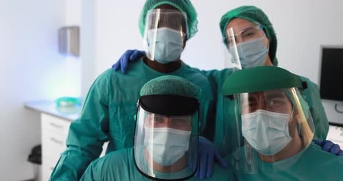 Medical workers inside hospital laboratory during coronavirus pandemic outbreak