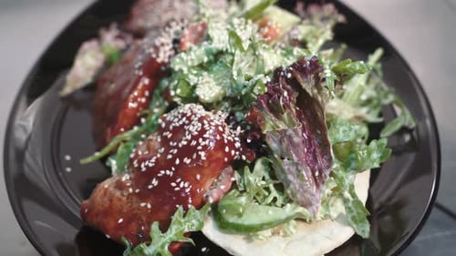Fresh Salad with Meat and Sesame Seeds