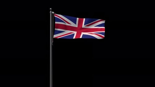 Realistic United Kingdom Flag Waving on Pole Seamless Loop