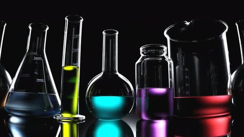 Dynamic 3D Laboratory Beakers and Flasks with Colorful Liquids