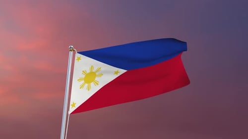 Philippines National Flag Waving Against a Dramatic Sky