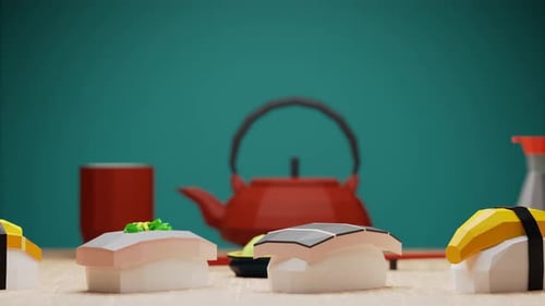 Sushi gros plan caméra se déplacer à droite sur une table étalée