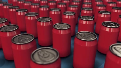 Aluminum Red Soda Cans In A Row 4k