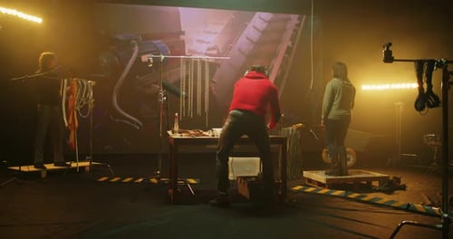 Sound Stage for Film with Foley Artists Recording Effects