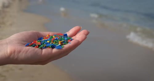 Microplástico en la vida silvestre. Una mujer muestra un microplástico de su mano
.