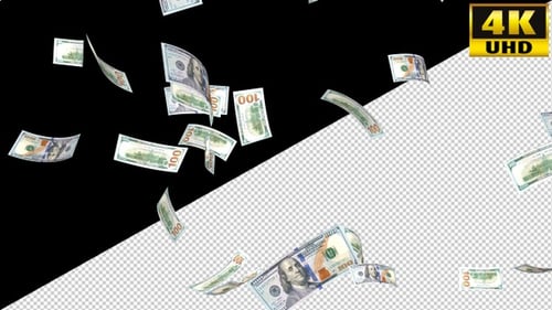 Falling Money 100 Dollars On Alpha Channel Loops V2