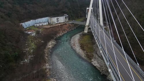 Modern Cablestayed Bridge Across the Mzumta River in a Mountainous Area