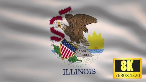 Waving Flag of Illinois State with Official Seal